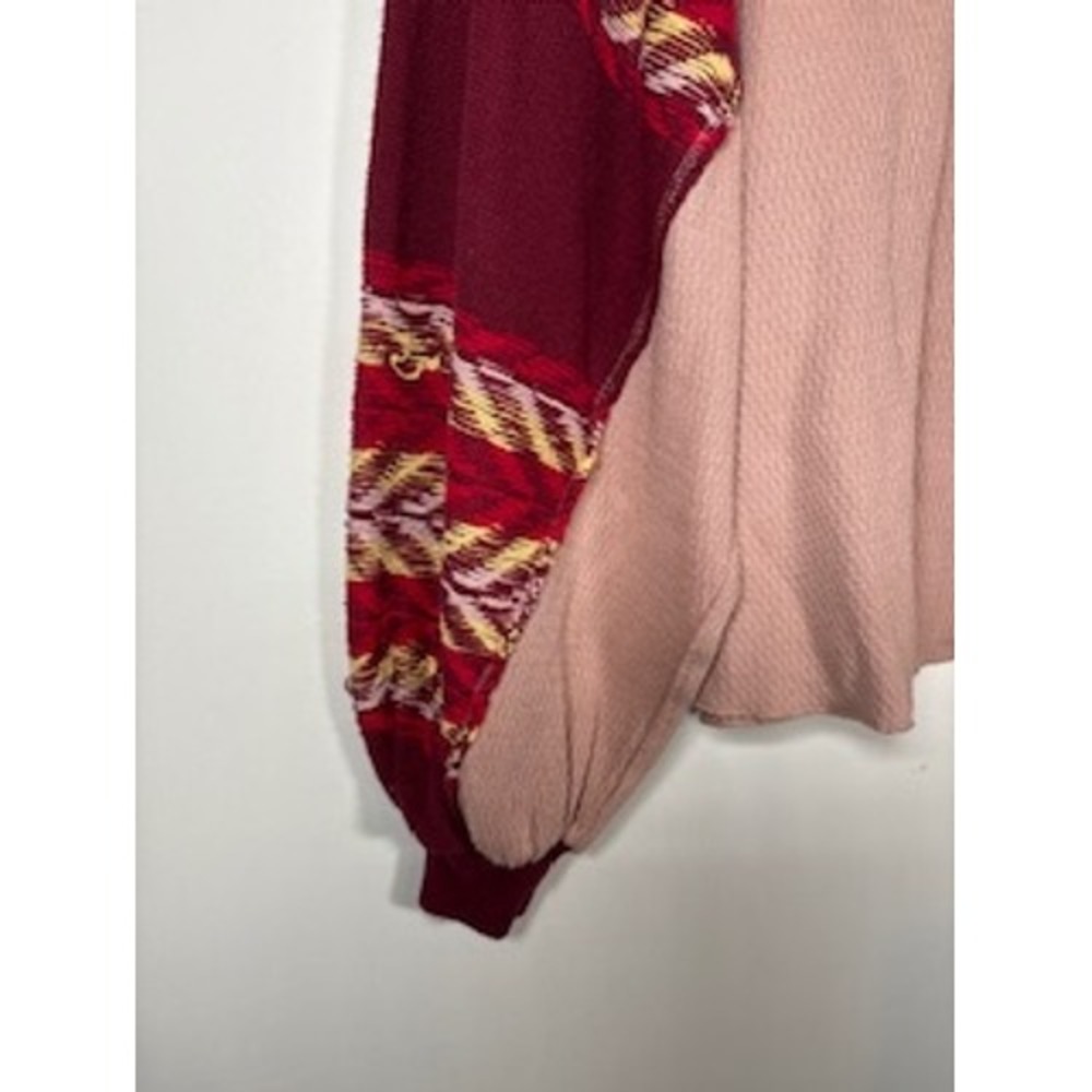 We The Free Free People Rainbow Dreams Thermal Top XS Pink Burgundy Boho Shirt - Picture 5 of 8